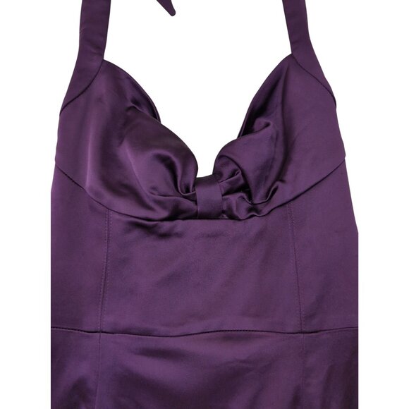 Bebe Satin Halter Dress Womens M Purple Glam Cocktail Party Evening Event - Picture 5 of 14